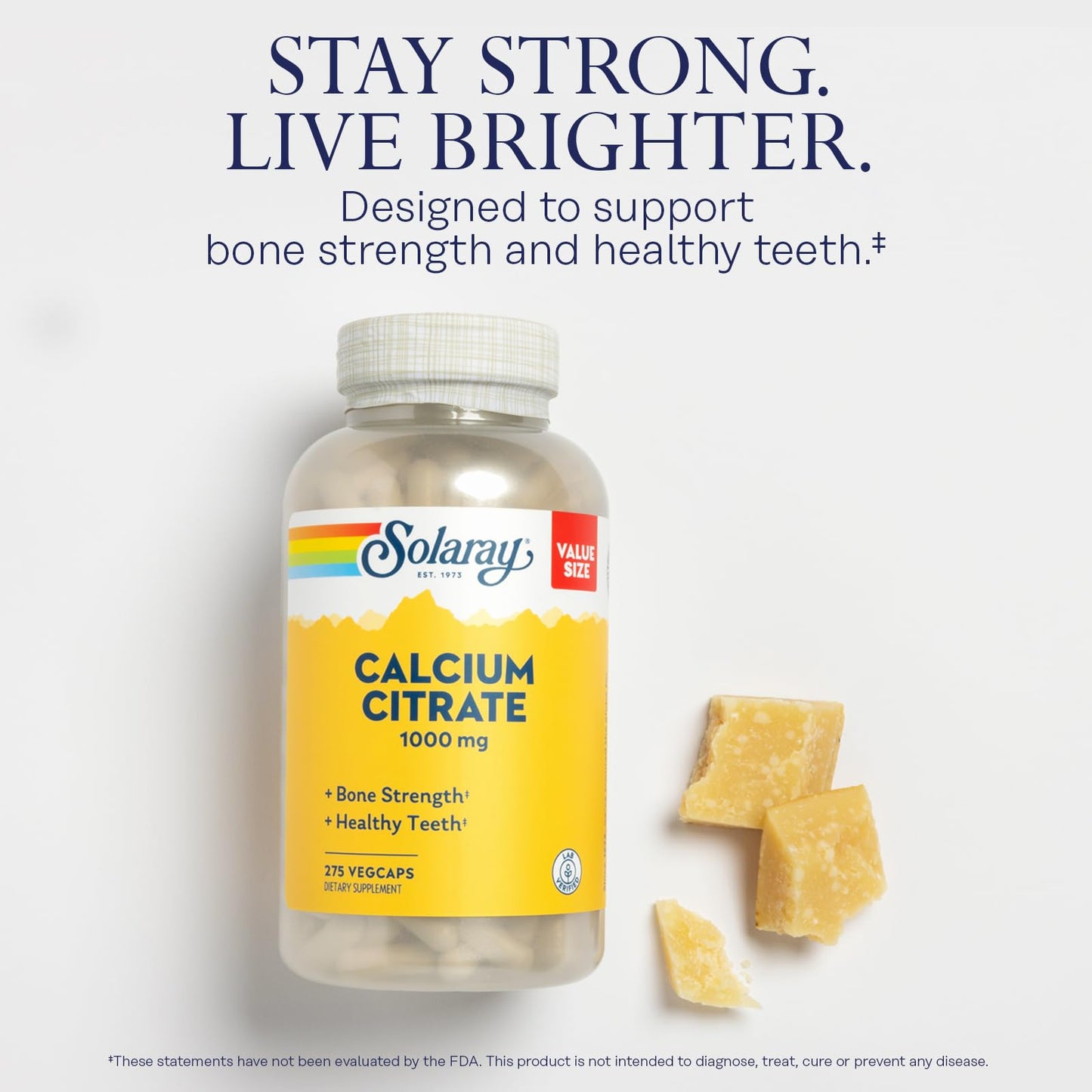 Solaray Calcium Citrate 1000mg - Chelated Calcium Supplement - Supports Bone Strength and Healthy Teeth - Easy to Digest SOLARAY