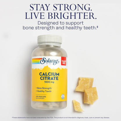 Solaray Calcium Citrate 1000mg - Chelated Calcium Supplement - Supports Bone Strength and Healthy Teeth - Easy to Digest SOLARAY