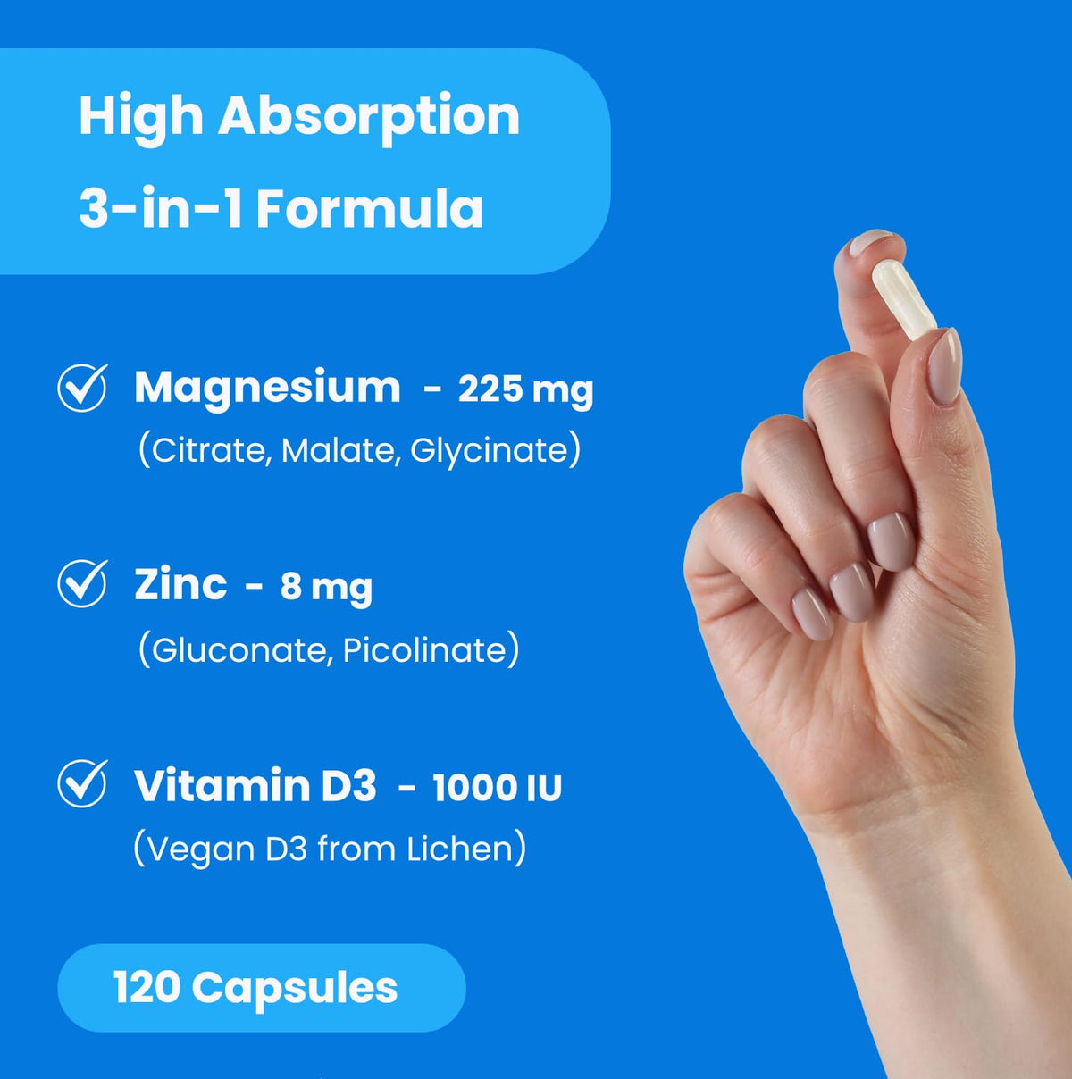 NutraChamps Magnesium Zinc & Vitamin D3 Supplement - Most Bioavailable Forms; Magnesium Glycinate, Malate, Citrate - Bone, Muscle & Heart Health, NutraChamps
