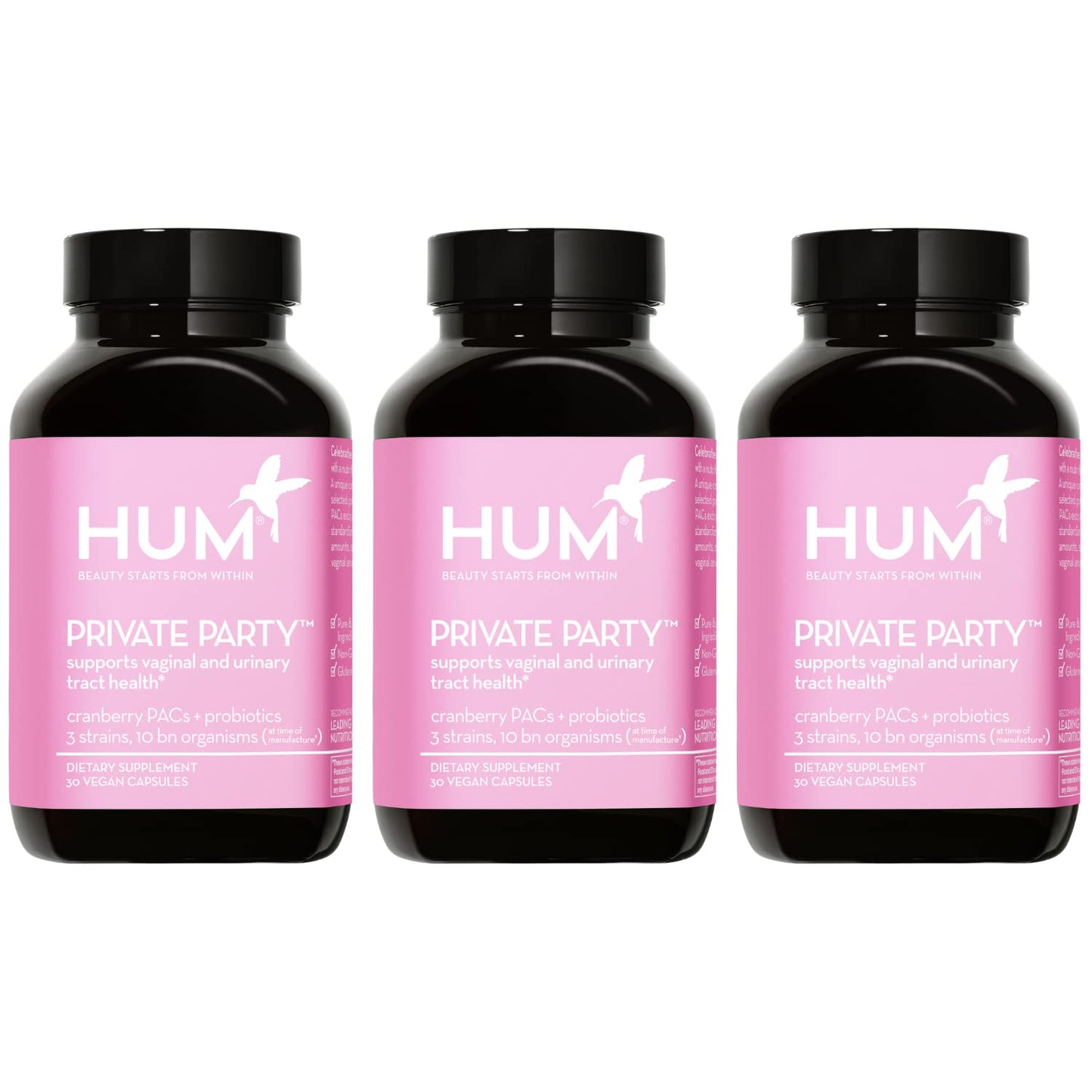 HUM Private Party Vaginal Probiotics for Women, pH Balance and Urinary Tract Support Vaginal Probiotic Supplement with Cranberry & Lactobacillus Blend, Women's Health Cranberry Pills, 30 Capsules