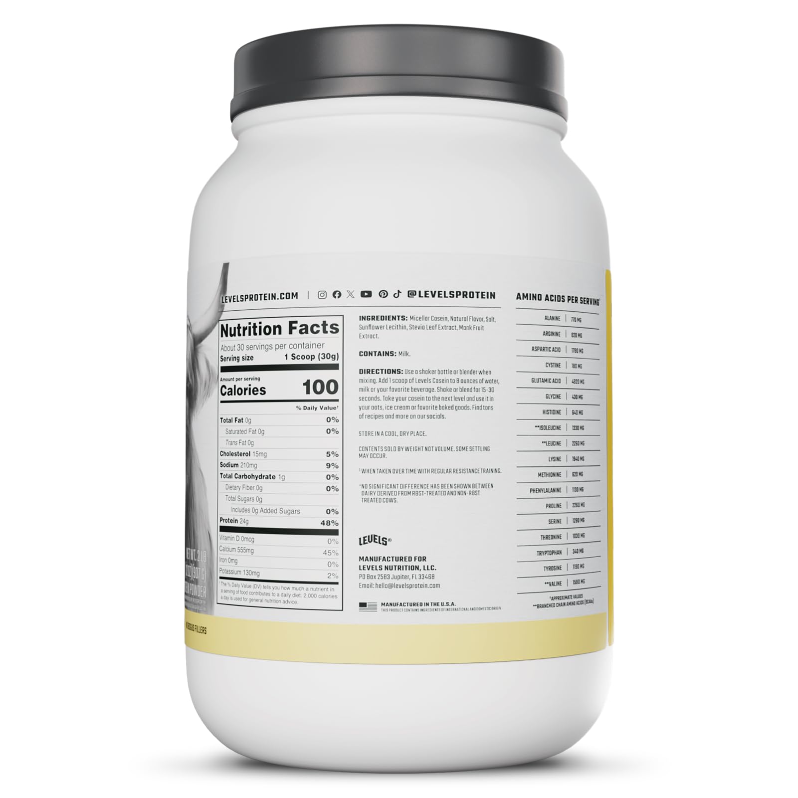 Levels 100% Micellar Casein Protein, Hormone Free, Vanilla Bean, 2LB Levels Nutrition buy australia supplements