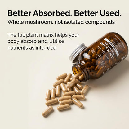 Forest Super Foods Lions Mane Supplement Capsules (120 Capsules) Organic Lions Mane Mushroom | Memory Lift Brain Supplement for Focus and Productivity. Lion Mane, Grown & Made in Australia Forest Super Foods