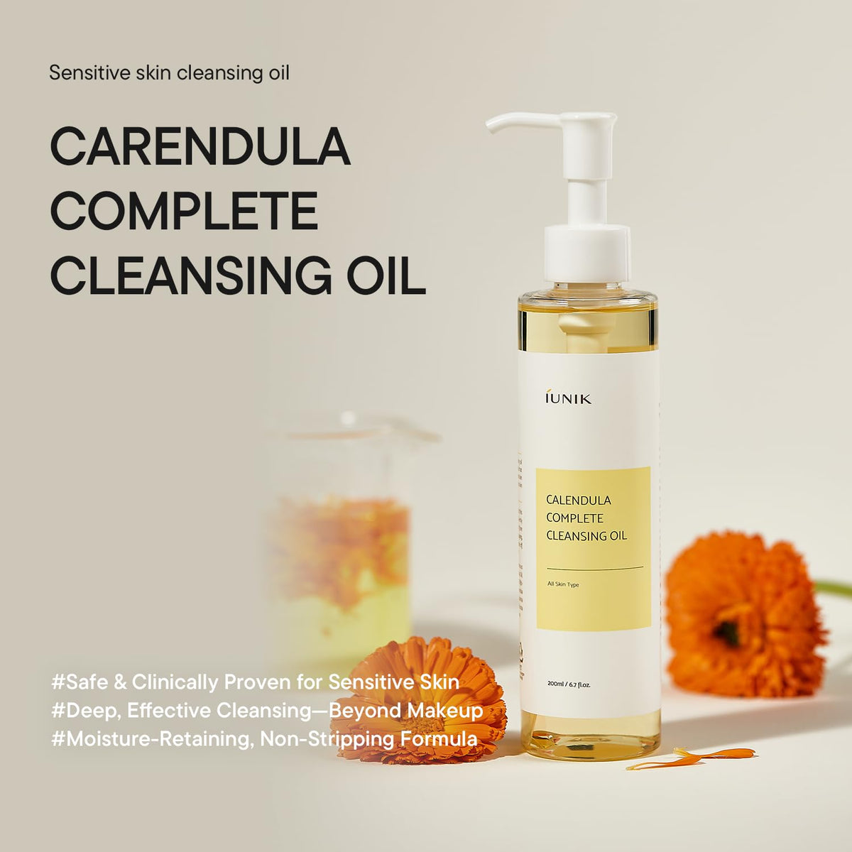 IUNIK Calendula Complete Cleansing Oil - Makeup Remover 6.7 fl oz IUNIK