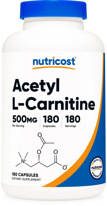 Nutricost Acetyl L-Carnitine (ALCAR) 500mg, 180 Capsules, 180 Servings - Non-GMO and Gluten Free, 1 Capsule per Serving Nutricost