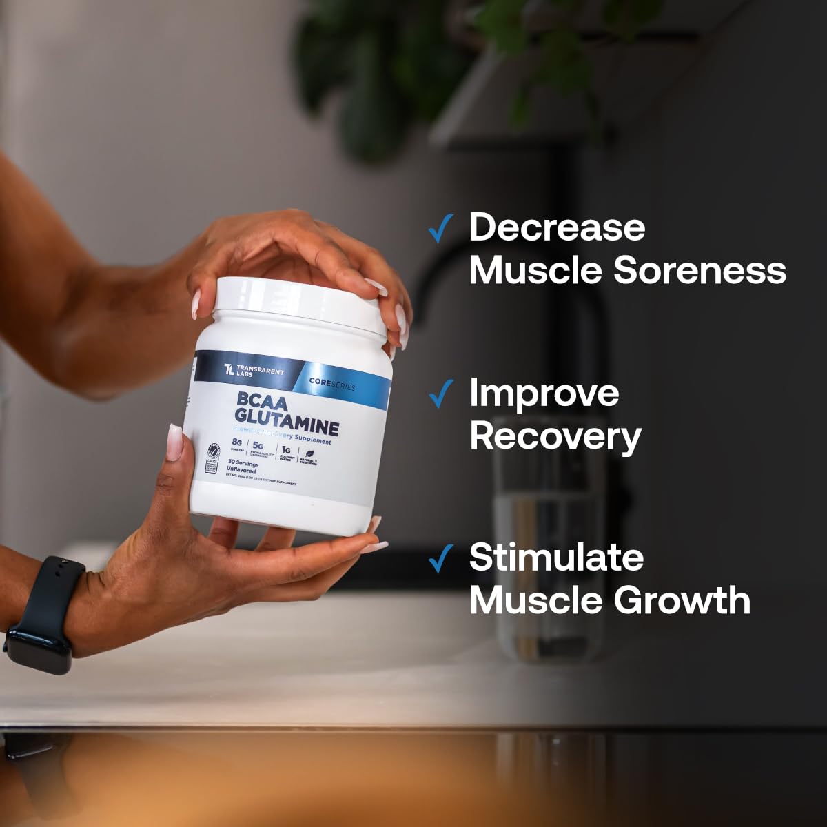 Transparent Labs BCAA Glutamine - 8000 mg of BCAA Powder Per Serving with L Glutamine for Post Workout Recovery, Muscle Growth, & Increased Endurance - 30 Servings, Strawberry Lemonade