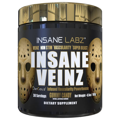 Insane Labz Insane Veinz Gold, Nitric Oxide Non Stimulant pre Workout Powder, Loaded with Hydromax, Nitrosigine, Increases Vascularity and Blood Flow, 30 Srvgs, Grape
