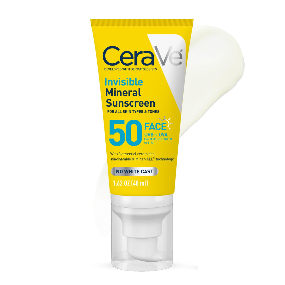 CeraVe Invisible Mineral Sunscreen SPF 50 Face Sunscreen, 1.7oz CeraVe