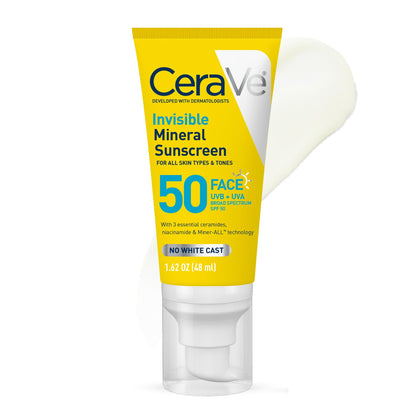 CeraVe Invisible Mineral Sunscreen SPF 50 Face Sunscreen, 1.7oz CeraVe