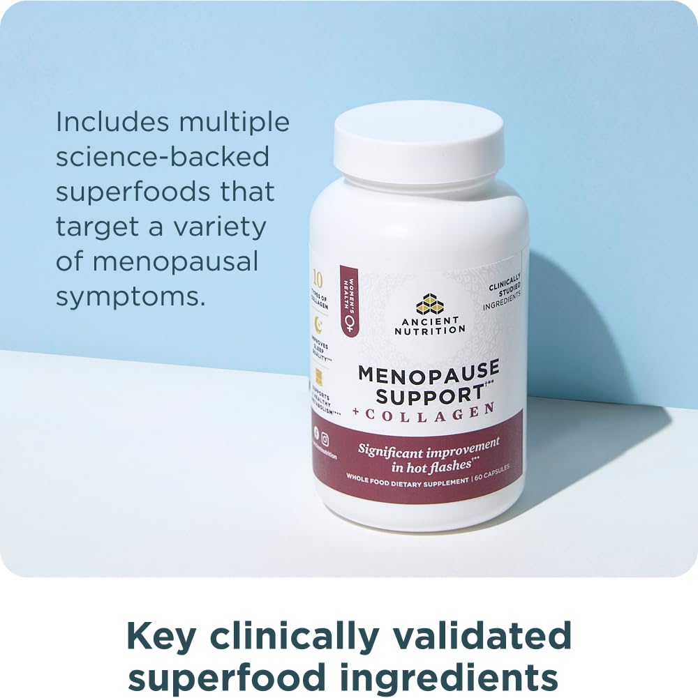 Ancient Nutrition Menopause Support + Collagen Supplement, Hydrolyzed Collagen Peptides, Key Clinically Validated Superfoods, Significant Improvement in Hot Flashes and Sleep Quality, 60 Capsules Ancient Nutrition buy australia supplements
