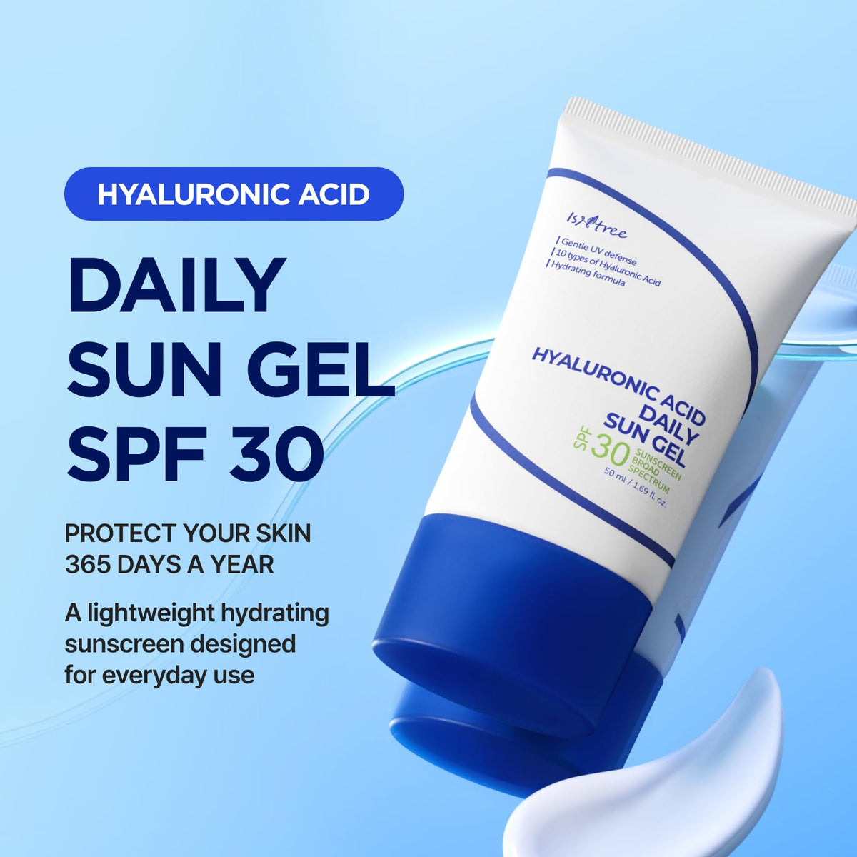 ISNTREE Hyaluronic Acid Daily Sun Gel SPF 30 | Korean Face Sunscreen with Hyaluronic Acid | Lightweight, Moisturizing Daily Sunscreen, No White Cast, 1.69 fl oz IsNtree