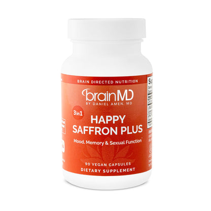 BRAINMD Dr Amen Happy Saffron Plus - 90 Capsules - with Saffron Flower Extract, Curcumin & Zinc - Vegan, Gluten Free - 30 Servings | 30 Servings