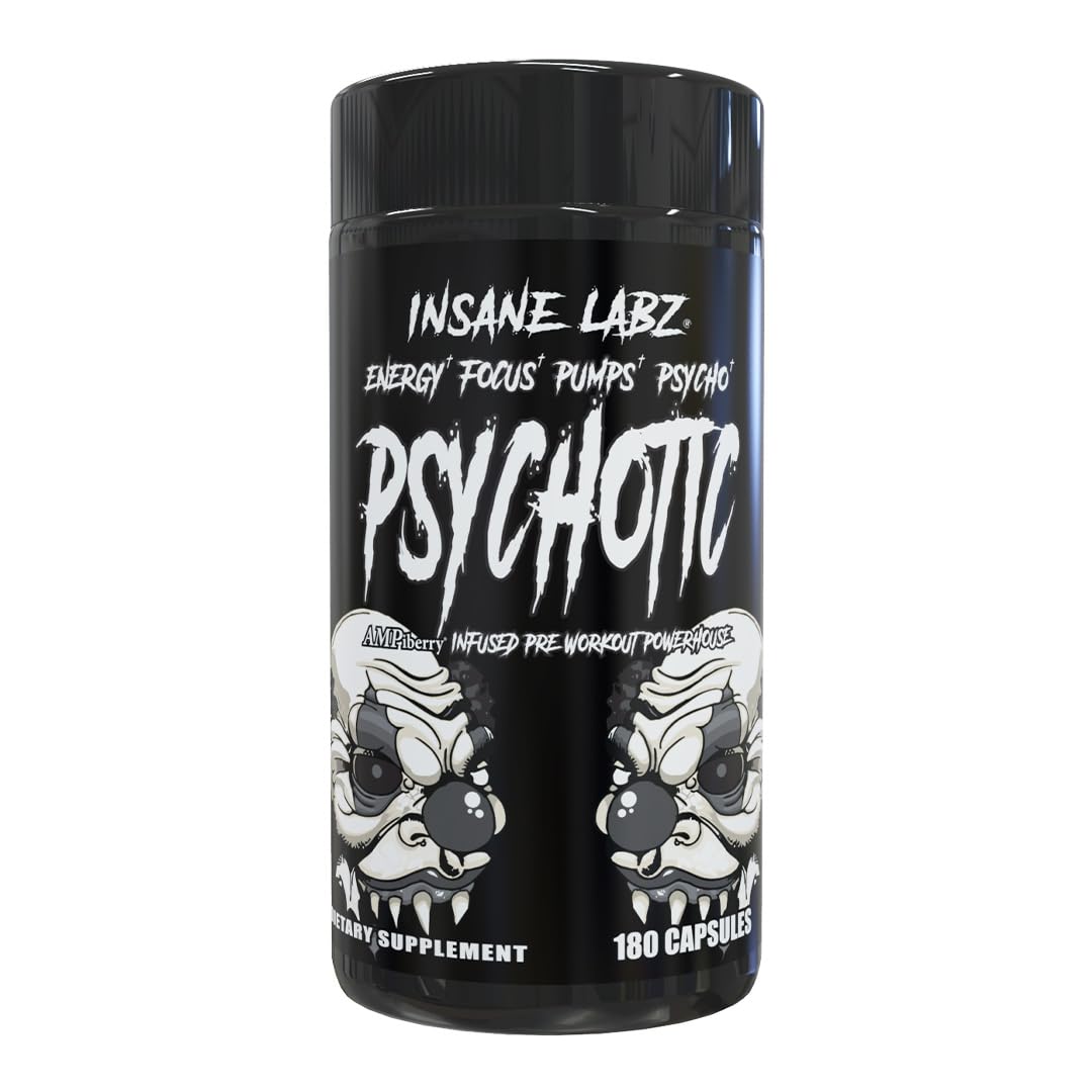 Insane Labz Psychotic Black Edition Mid Stimulant Pre Workout Powder, Energy Focus Pumps, Loaded with Creatine Beta Alanine Taurine Fueled by AMPiberry, 35 Servings (Blue Raspberry)