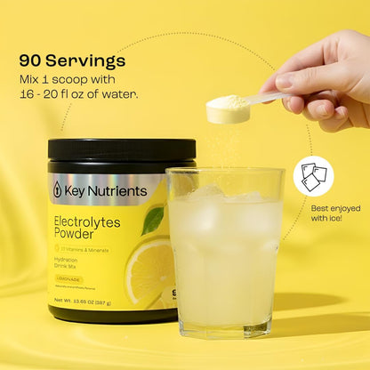 KEY NUTRIENTS Multivitamin Electrolytes Powder No Sugar - Refreshing Lemonade Electrolyte Powder - Sodium & Energy Supplement - Hydration Powder KEY NUTRIENTS