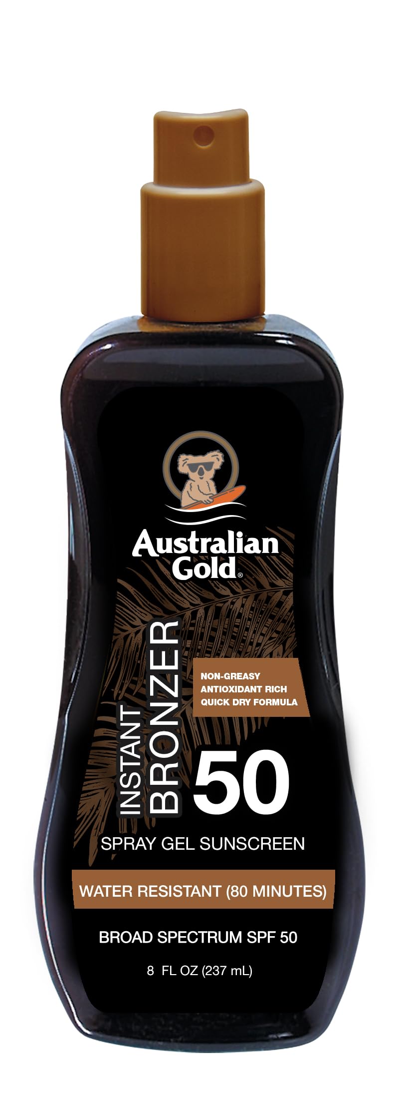 Australian Gold Spray Gel Sunscreen with Instant Bronzer SPF 50, 8 Ounce | Moisturize & Hydrate Skin Australian Gold