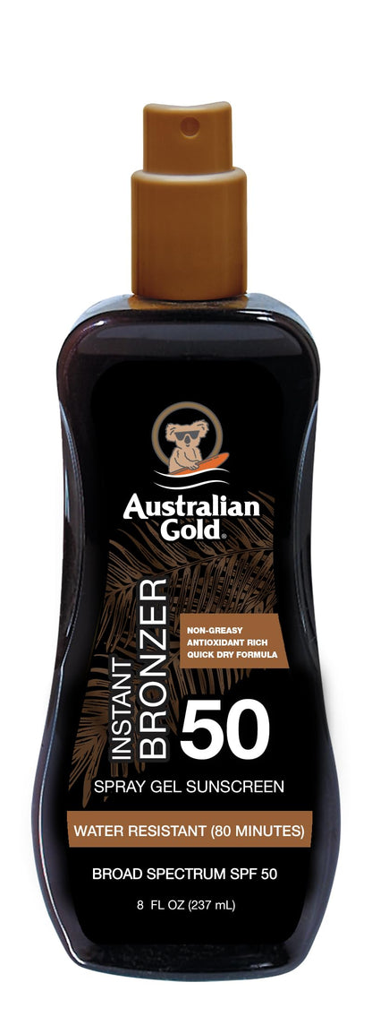 Australian Gold Spray Gel Sunscreen with Instant Bronzer SPF 50, 8 Ounce | Moisturize & Hydrate Skin Australian Gold