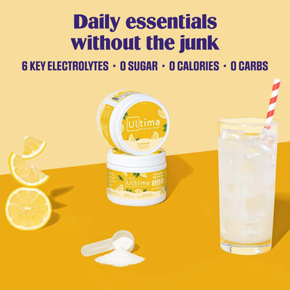 Ultima Replenisher Daily Electrolyte Powder Drink Mix – Lemonade, 30 Servings Canister – Zero Sugar Hydration Powder with 6 Electrolytes & Minerals Ultima Replenisher