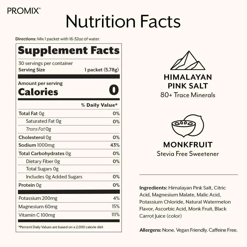 ProMix Nutrition Electrolytes Powder Hydration Packets - Himalayan Pink Salt, Magnesium, Potassium, Vitamin C - Salted Watermelon, ProMix Nutrition