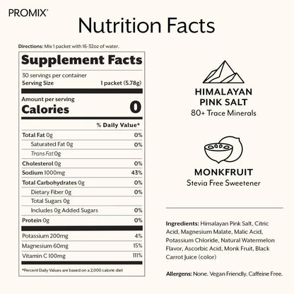 ProMix Nutrition Electrolytes Powder Hydration Packets - Himalayan Pink Salt, Magnesium, Potassium, Vitamin C - Salted Watermelon, ProMix Nutrition