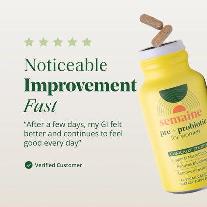 Semaine Super Powered Prebiotic + Probiotic for Women, Effective 3-in-1 Multi-Action Formula to Nourish Gut Health, Soothe IBS, Support Bloat Relief Semaine