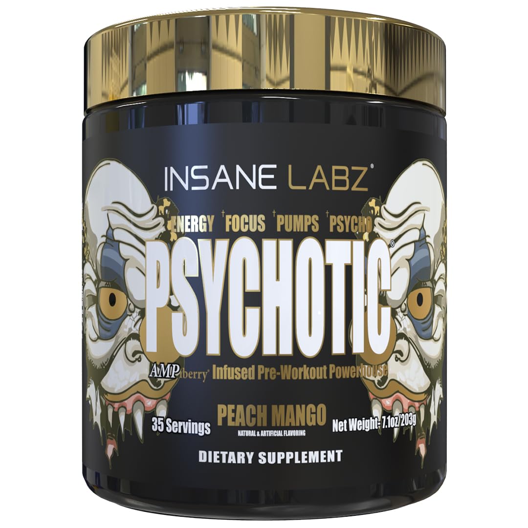 Insane Labz Psychotic Gold, High Stimulant Pre Workout Powder, Extreme Lasting Energy Focus, Pumps and Endurance with Beta Alanine, DMAE Bitartrate, NO Booster (35 Servings, Watermelon)