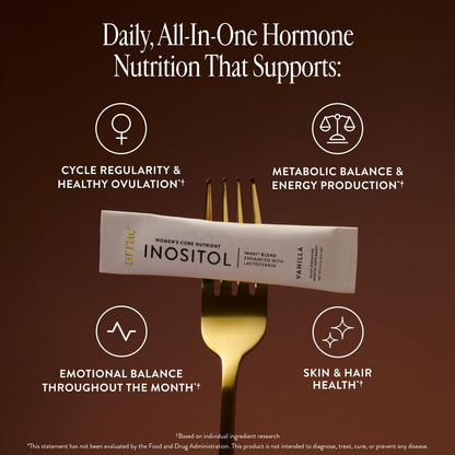 Arrae Inositol Supplement for Women - Supports Healthy Hormonal Balance, Regular Cycles, & Ovarian Health - 40:1 Myo & D-Chiro Raton with Lactoferrin & Folate - Vanilla Flavor - 30 Pack