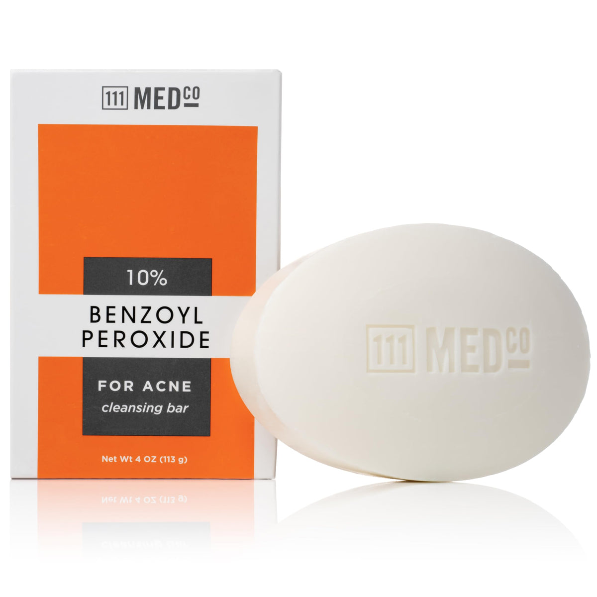 111MedCo 10% Benzoyl Peroxide Acne Treatment Cleansing Bar, Maximum Strength Medicated Face & Body Soap‑Free Bar for Stubborn Breakouts on Face, Chest and Back, 4 oz 111MedCo