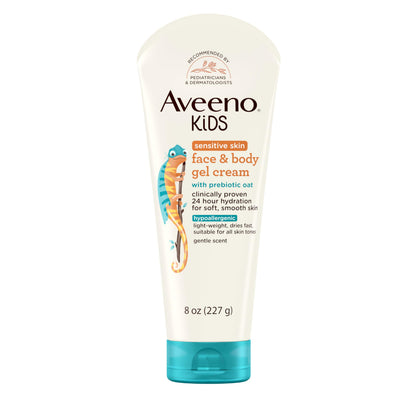 Aveeno Sensitive Skin Face & Body Gel Cream for Kids with Prebiotic Oat, Clinically Proven 24 Hour Hydration for Soft Skin Aveeno Baby