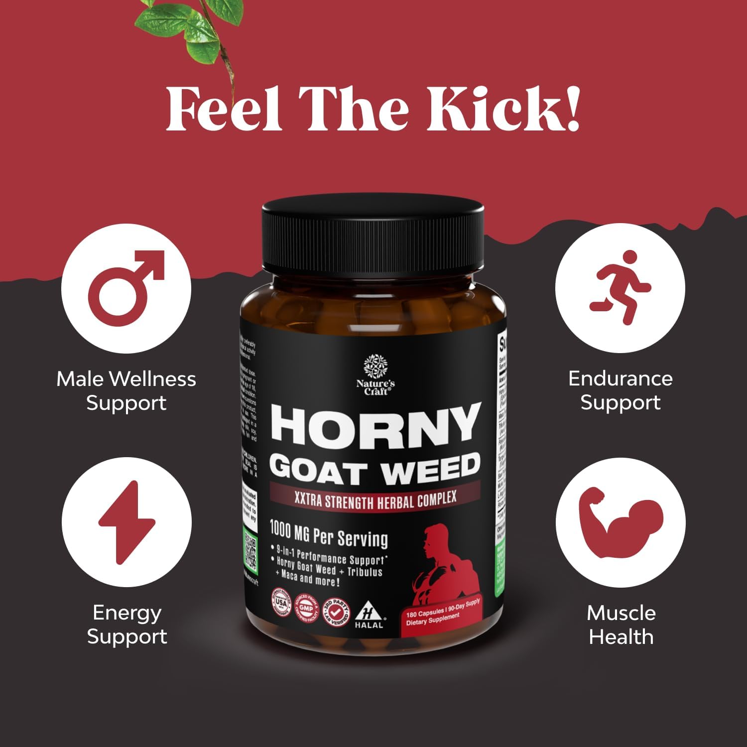 Horny Goat Weed for Men - Extra Strength Male Supplement with Black Maca Root, Tongkat Ali, Saw Palmetto & Panax Ginseng Extract for Stamina & Energy - 60 Count Gsupps Australia