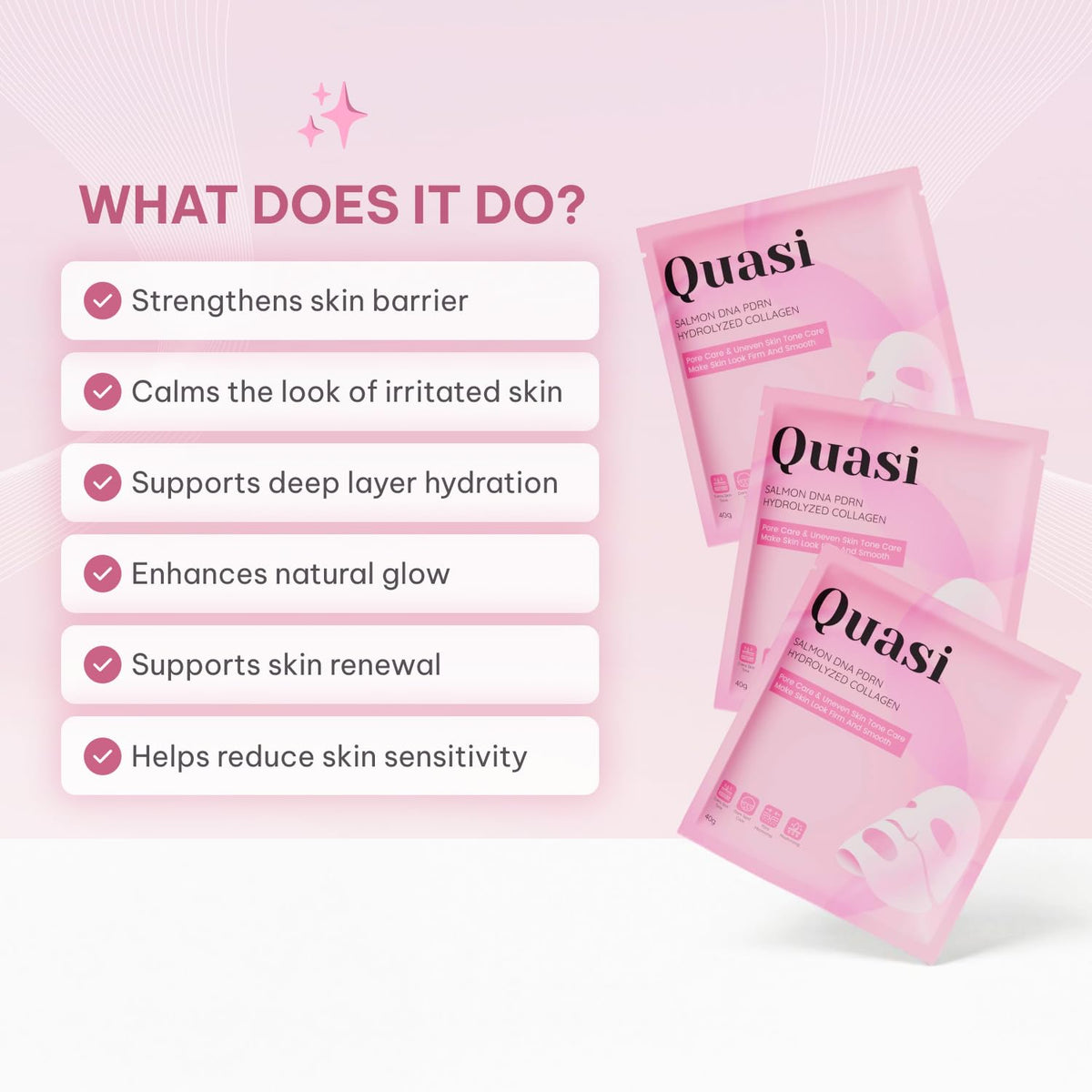 Quasi Salmon PDRN Collagen Mask – Korean Skin care Gel Face Mask for Hydration, Firming & Smoothing Skincare, Collagen Boost & Pore Care – 4 Masks, Non-Irritating, Natural Ingredients Quasi