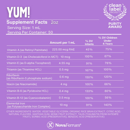 NovaFerrum Yum | Multivitamin with Iron for Infants, Toddlers & Kids Ages 4 & Under | Immune Support | Gluten Free Certified NovaFerrum