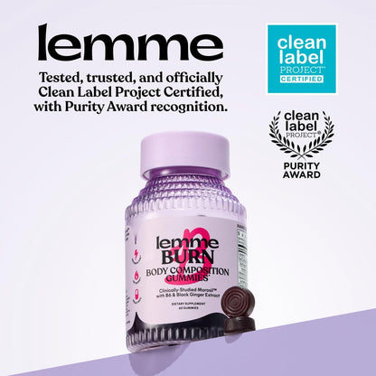 Lemme Burn Belly Fat & Metabolism Gummies for Women & Men with Clinically Studied Morosil, Black Ginger, B6, B12, Chromium, Vegan, Gluten-Free, Berry Flavor (60 Count)