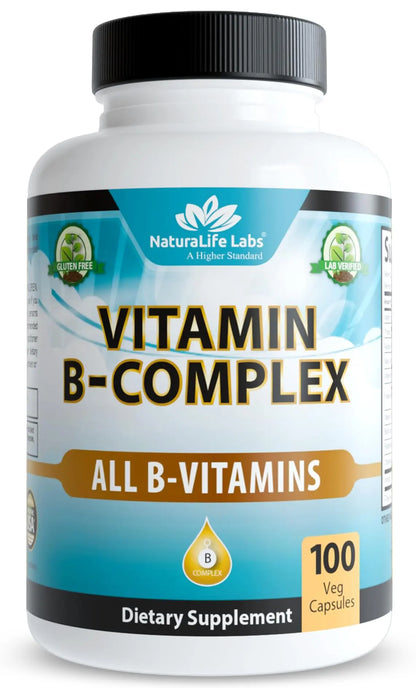 NaturaLife Labs Vitamin B Complex – All B Vitamins Including Active B2, B6, B9 & B12 (Methylcobalamin), Plus B1, B3, B5, B7 & Vitamin C – 100 Capsules NaturaLife Labs