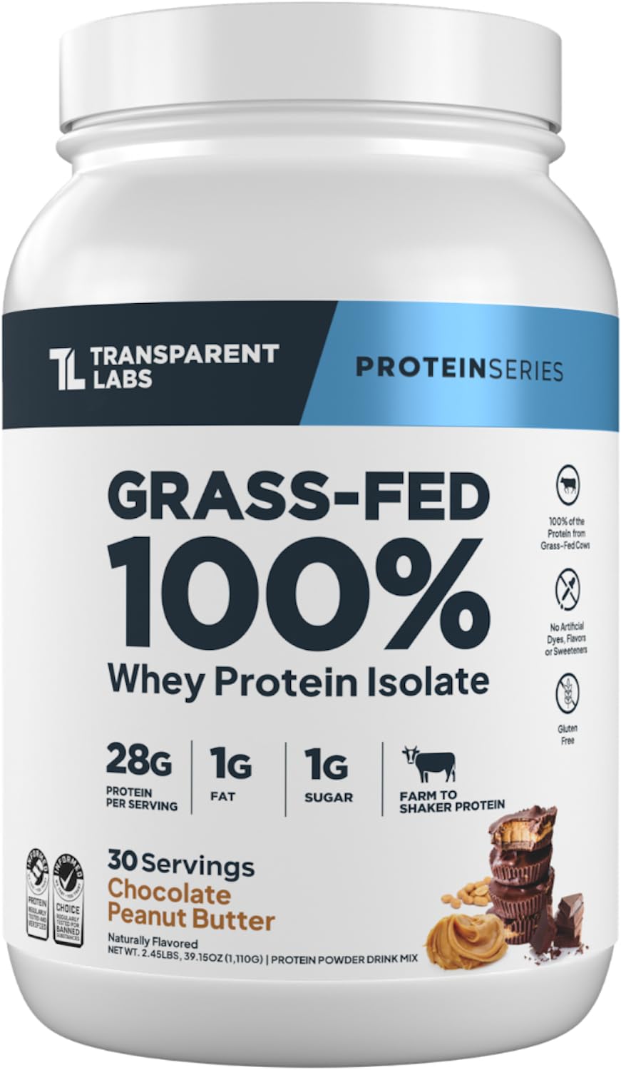 Transparent Labs Grass-Fed Whey Protein Isolate - Naturally Flavored, Gluten Free Whey Protein Powder with 28g of Protein per Serving & 9 Amino Acids - 30 Servings, French Vanilla