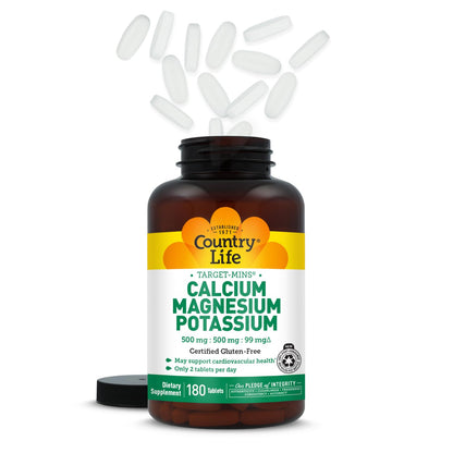 Country Life Target Mins - Calcium Magnesium Potassium Bone & Heart Health Supplement, 1000mg Calcium, 500mg Magnesium, Supports Calcium Utilization Country Life