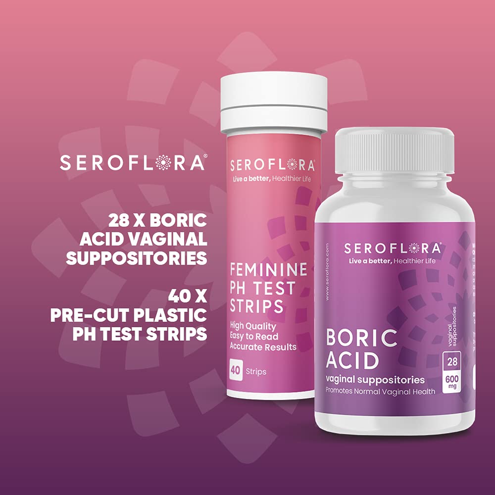 Seroflora Boric Acid Vaginal Suppositories 600mg (28ct) & 40 pH Test Strips for Women Seroflora buy australia supplements