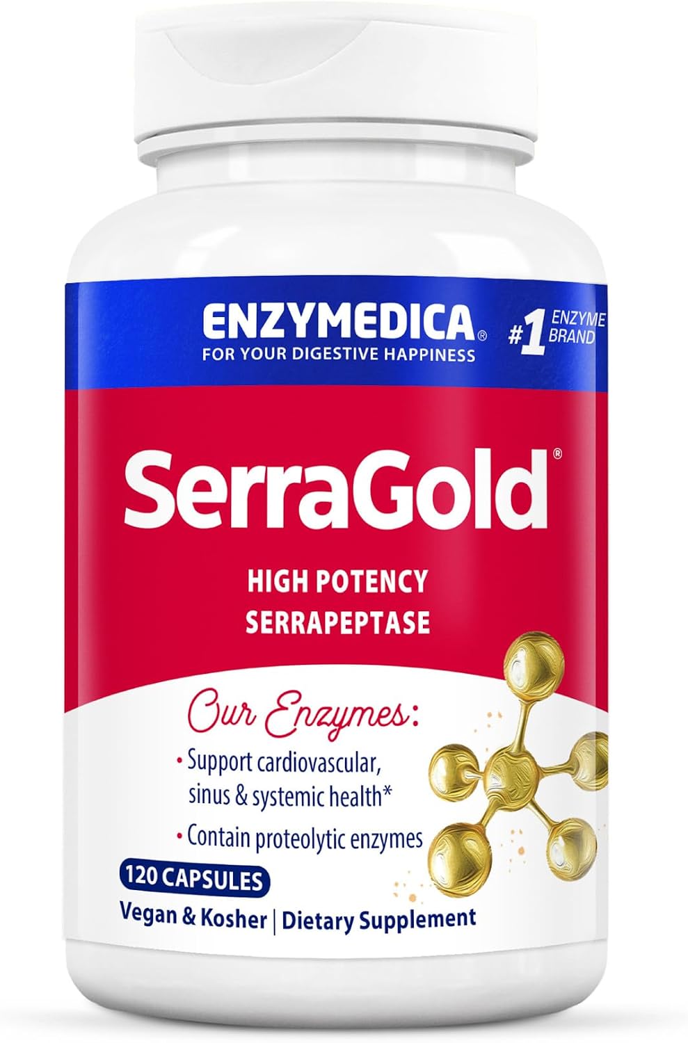 Enzymedica SerraGold - High Potency Serrapeptase Enzyme Supplement for Men & Women, Serrapeptase 100,000 SPU for Adults, Supports Sinus & Respiratory Health, Heart & Immune Function - 120 Capsules Gsupps Australia