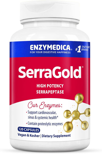 Enzymedica SerraGold - High Potency Serrapeptase Enzyme Supplement for Men & Women, Serrapeptase 100,000 SPU for Adults, Supports Sinus & Respiratory Health, Heart & Immune Function - 120 Capsules Gsupps Australia