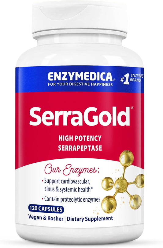 Enzymedica SerraGold - High Potency Serrapeptase Enzyme Supplement for Men & Women, Serrapeptase 100,000 SPU for Adults, Supports Sinus & Respiratory Health, Heart & Immune Function - 120 Capsules Gsupps Australia
