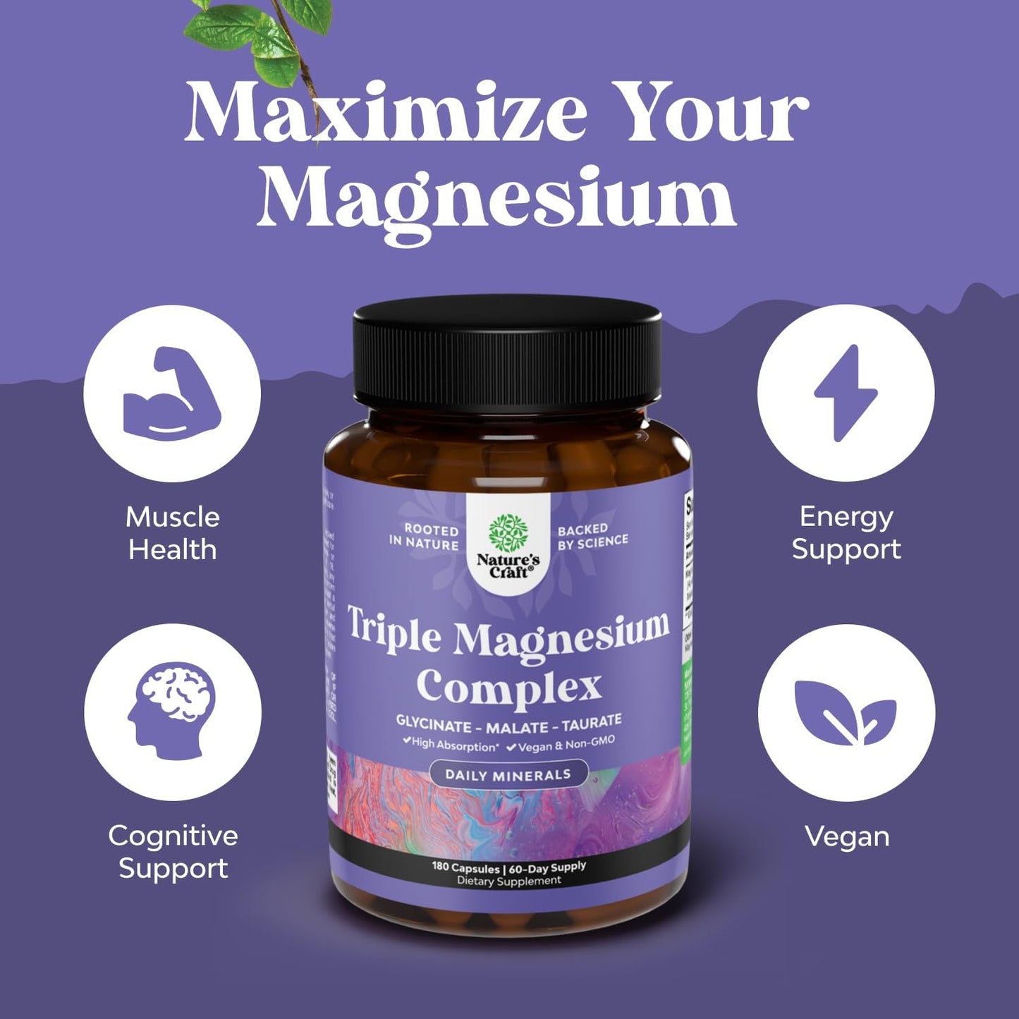 Triple Magnesium Complex 400mg w Magnesium Glycinate Taurate Malate - 180ct | Magnesium triple complex for women and men with magnesium taurate glycinate malate blend Magnesio Gsupps Australia