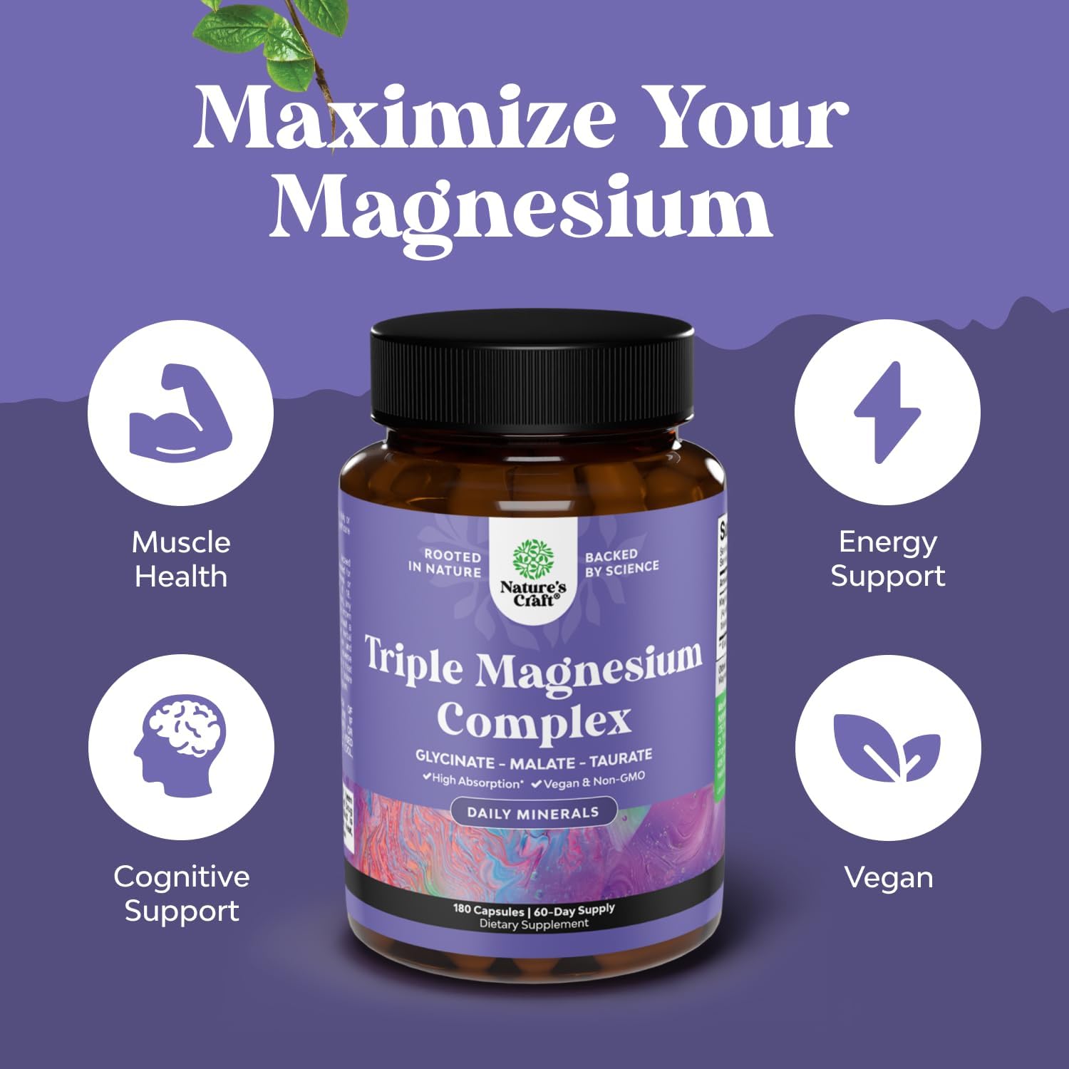 Triple Magnesium Complex 400mg w Magnesium Glycinate Taurate Malate - 180ct | Magnesium triple complex for women and men with magnesium taurate glycinate malate blend Magnesio Gsupps Australia