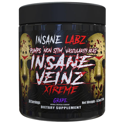 Insane Labz Insane Veinz Xtreme Non Stimulant NO Enhancing Powder, Nitric Oxide Booster, Loaded with L-Citrulline, Agmatine Sulfate and L-Arginine AKG, Increase Vascularity (30, Fruit Punch)