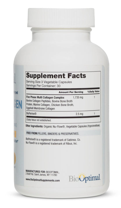 BioOptimal Multi-Collagen Supplement Capsules, Types I, II, III, V, & X Collagen, 90 Capsules BioOptimal