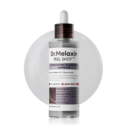 Dr.Melaxin Peel Shot Black Rice Exfoliating Ampoule, Face Exfoliator with AHA BHA Niacinamide Rice Bran Water, Blackhead Remover, Pore Minimizer, Brightening Glass Skin Serum, Korean Skin Care, 2.7 oz Dr.Melaxin