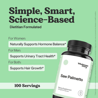 Saw Palmetto for Men and Women | Saw Palmetto Extract & Powder Blend | Hormonal Balance, Urinary Health & Androgen Support | Support Hair, Skin, and Nail Health | 500mg Capsules | 100 Day Supply