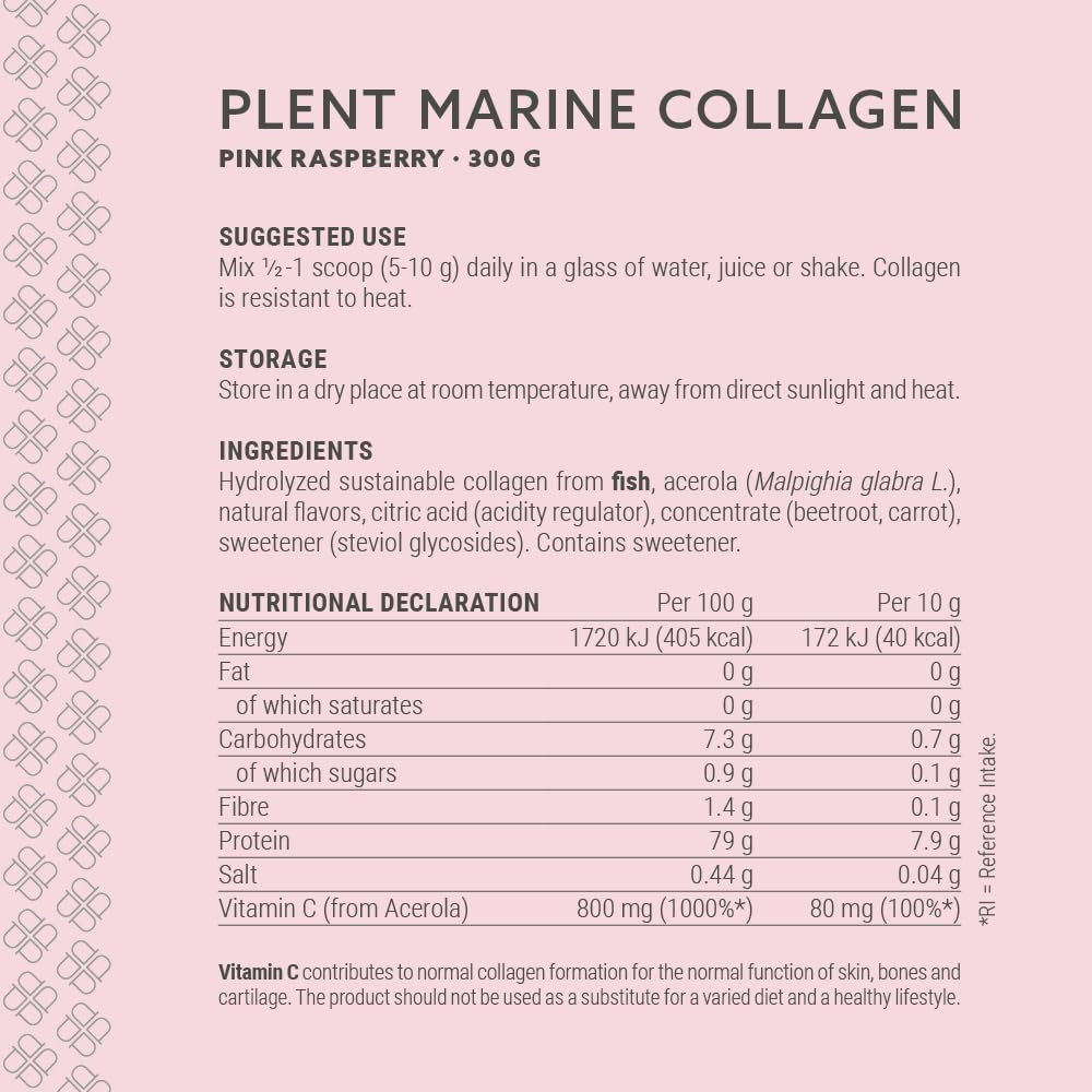 Plent Pure Marine Collagen Pink Raspberry - Stay Beautiful - 5G Daily - Collagen Peptides - 300g Plent buy australia supplements