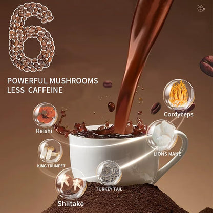 Mushroom Coffee, Instant Mushroom Coffee with Cordyceps, Reishi, King Trumpet, Shiitake, Turkey Tail, Lions Mane for Energy YEGE