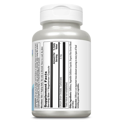 KAL Lithium Orotate 5mg, Low Dose Lithium Supplement for General Wellness Mood Support, Highly Bioavailable, Vegan, 60-Day Guarantee, KAL