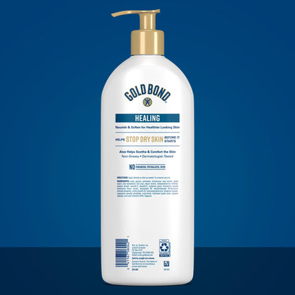 Gold Bond Healing Hydrating Body Lotion with Aloe, Moisturizer for Dry to Extra Dry Skin, 24-HR Hydration to Soothe & Comfort, Non-Greasy, Dermatologist-Tested, Light Scent, 24 Oz Family Size Pump Gold Bond