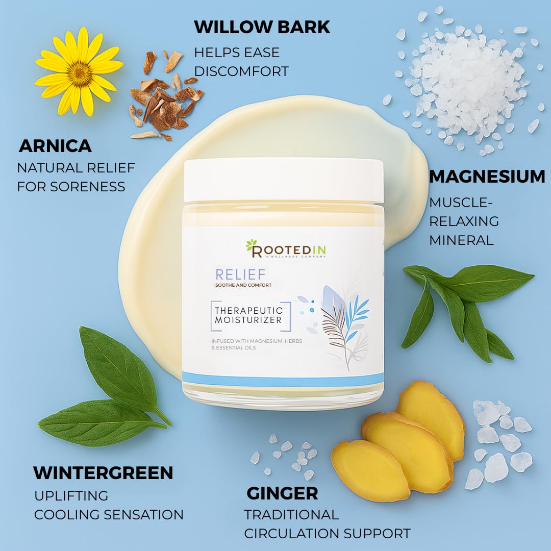 Rooted In Relief Magnesium Cream – 500mg Magnesium Chloride per Teaspoon – Enriched with Arnica, Comfrey & Botanical Blend – Targeted Muscle Support & Topical Relaxation – 4 oz Glass Jar Rooted In buy australia supplements