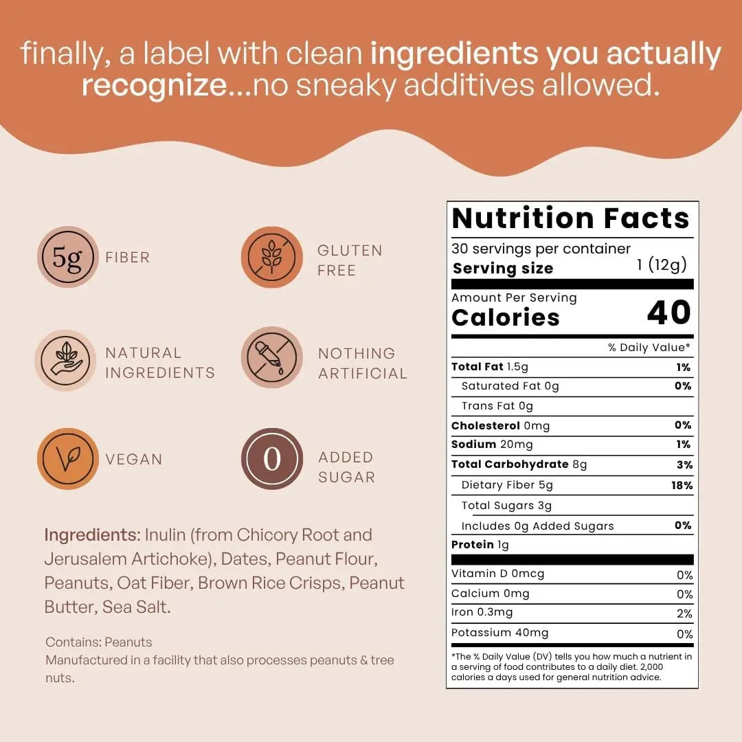 Fiome Fiber Bites - 5g Daily Fiber Supplement - Supports Regularity, Digestion and Gut Health - All Natural Ingredients, 30 Servings, Peanut Butter Flavor Fiome